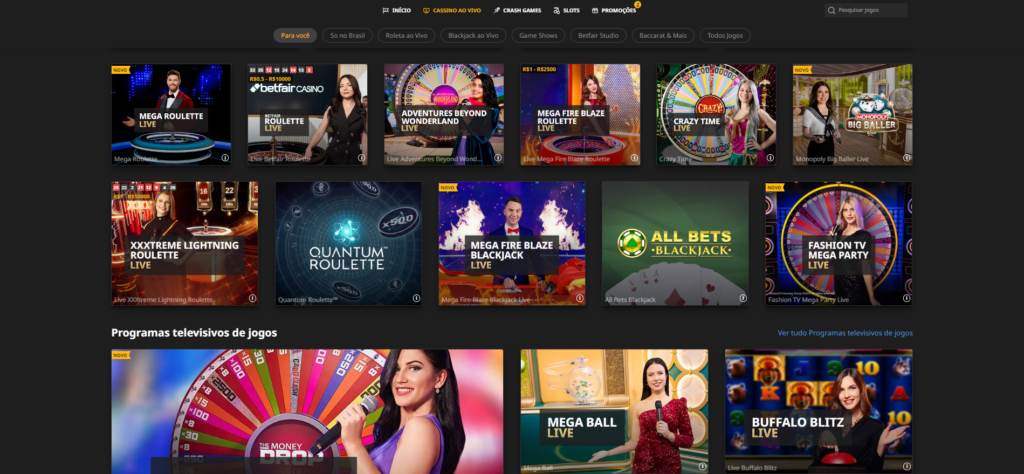 Seção de Cassino ao Vivo - Betfair Casino 