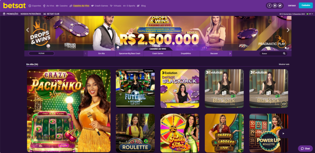 Seção de Cassino ao Vivo - Betsat Casino 