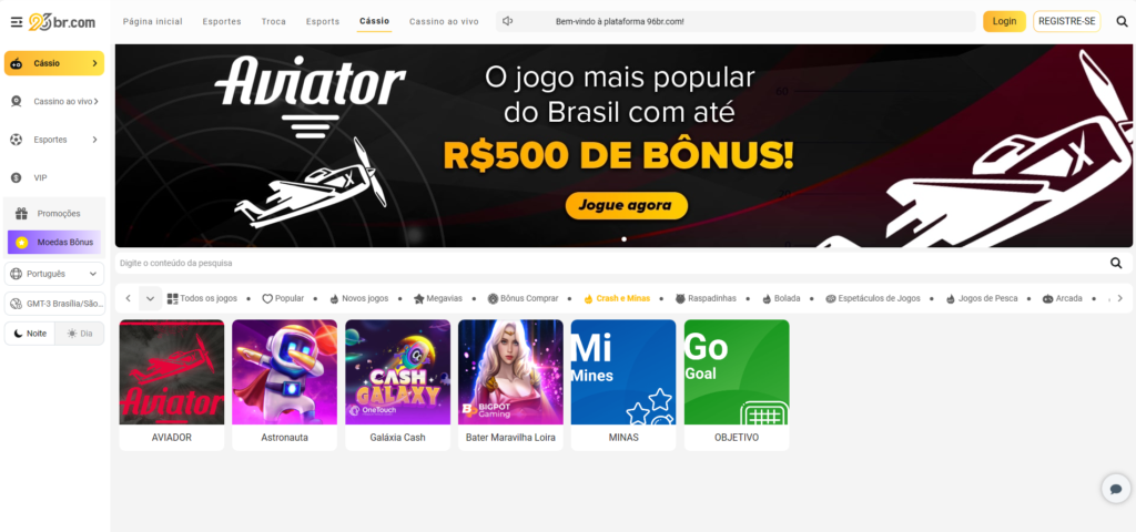 Seção de Jogos Crash - 96 Casino 