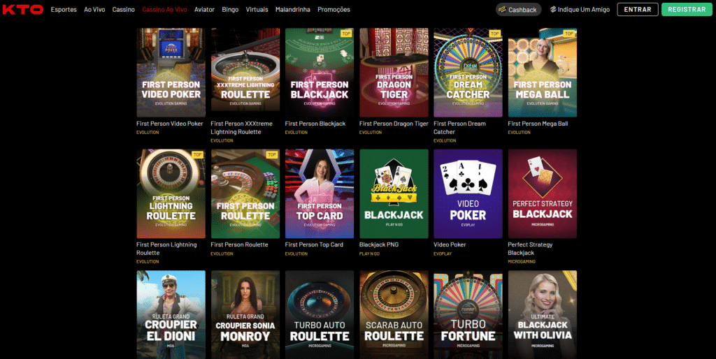 Seção de Jogos de Mesa - KTO Casino