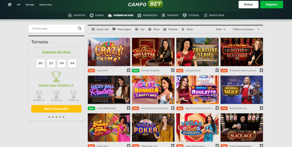 Seção de Cassino ao Vivo - CampoBet Casino 