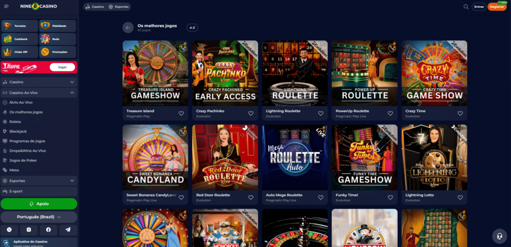 Seção de Cassino ao Vivo - NineCasino