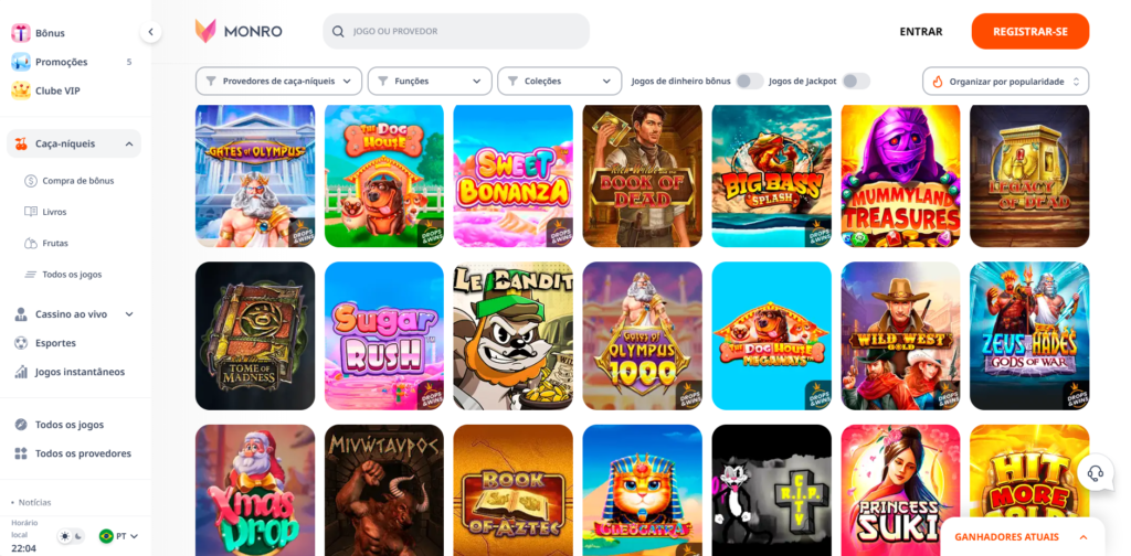 Seção de Jogos de Caça-Níqueis - Monro Casino