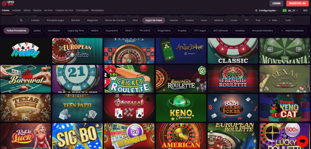 Seção de Jogos de Mesa - Onabet Casino 