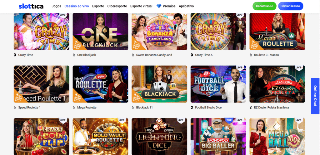 Seção de Cassino ao Vivo - Slottica Casino