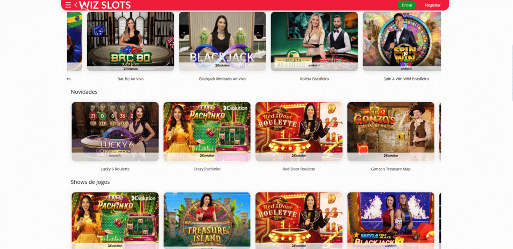 Seção de Cassino ao Vivo - Wiz Slots Casino