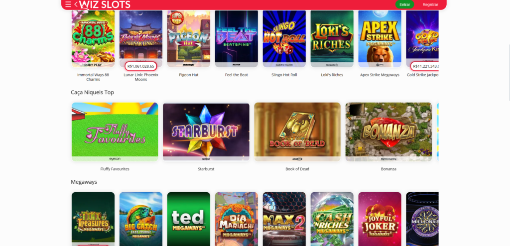 Seção de Jogos de Caça-Níqueis - Wiz Slots Casino