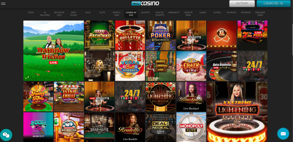 Seção de Cassino ao Vivo - Hello Casino