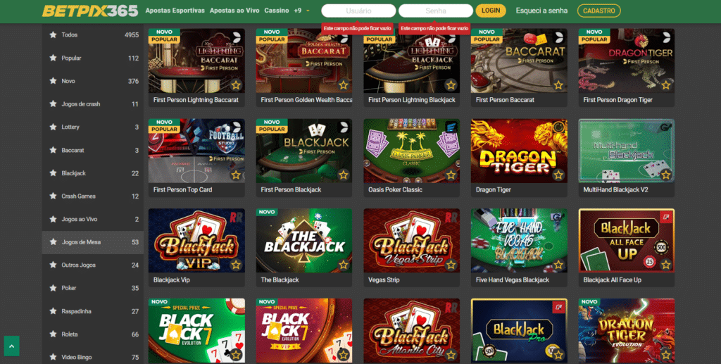 Seção de Jogos de Mesa - BetPix365 Casino