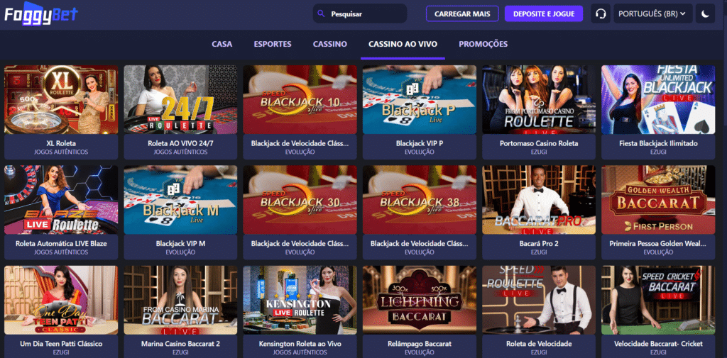 Seção de Cassino ao Vivo - FoggyBet Casino