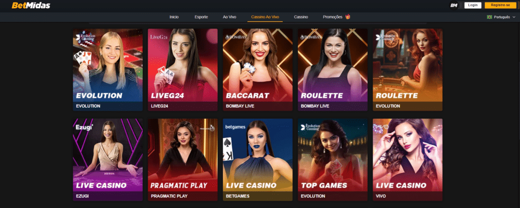 Seção de Cassino ao Vivo - Betmidas Casino