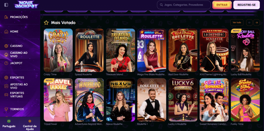 Seção de Cassino ao Vivo - Novajackpot Casino