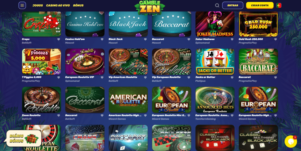 Seção de Jogos de Mesa - Gamblezen Casino