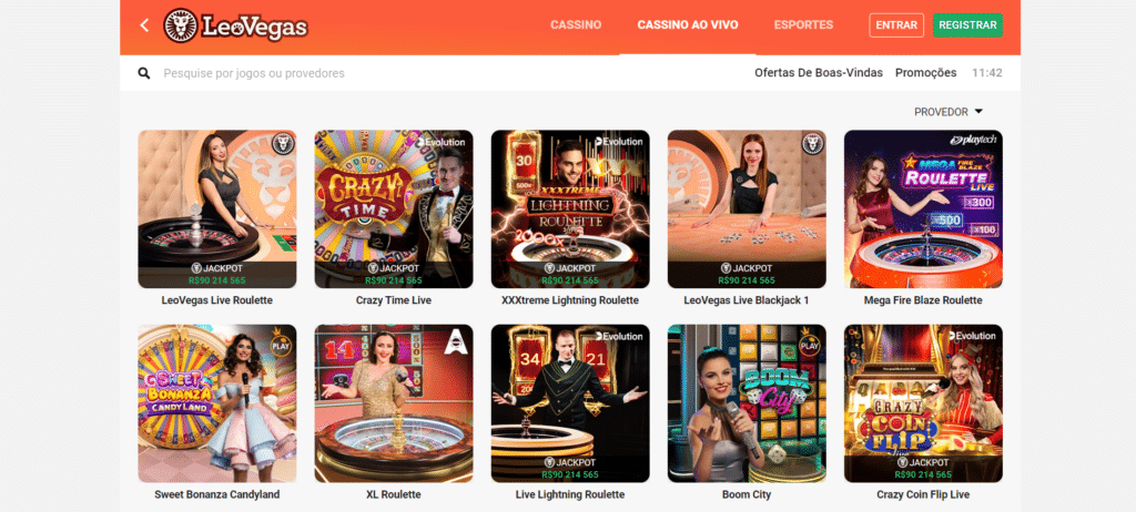 Seção de Cassino ao Vivo - LeoVegas Casino