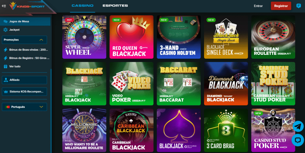 Seção de Jogos de Mesa - Kings of Sport Casino