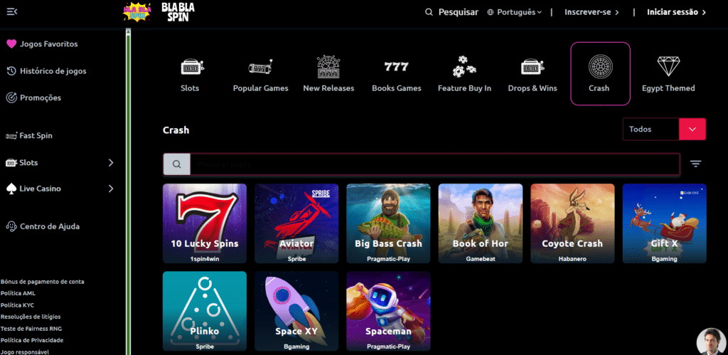 Seção de Jogos Crash - BlaBlaSpin Casino
