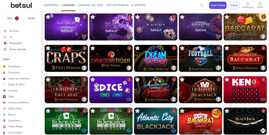 Seção de Jogos de Mesa - Betsul Casino