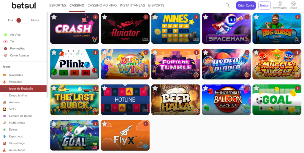 Seção de Jogos Crash - Betsul Casino