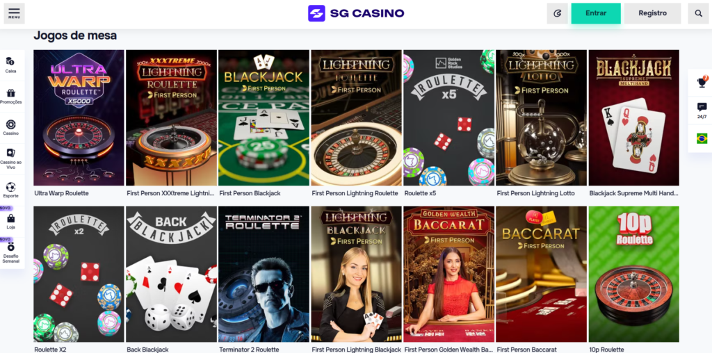 Seção de Jogos de Mesa - SG Casino