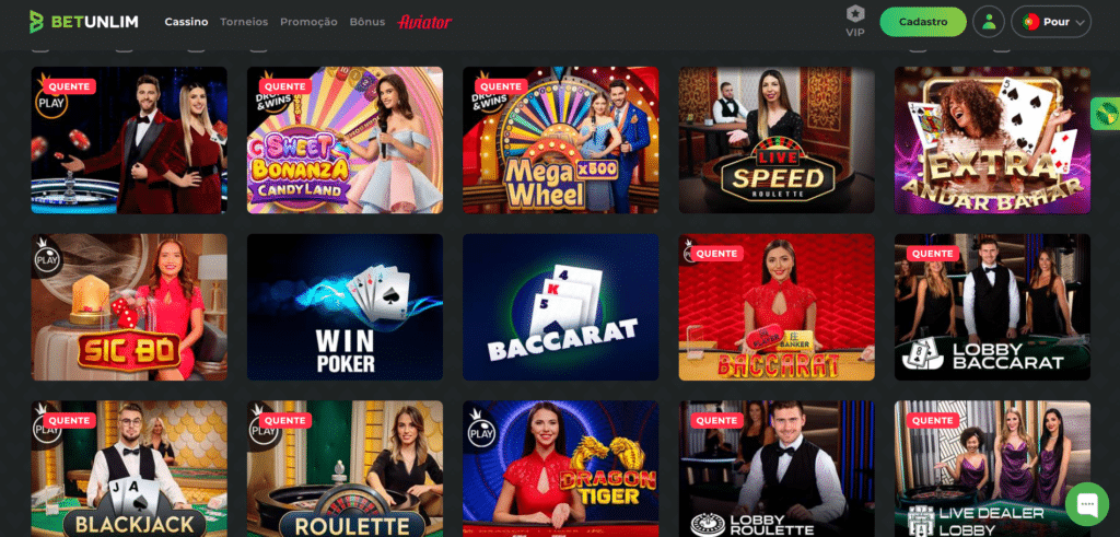 Seção de Cassino ao Vivo - Betunlim Casino