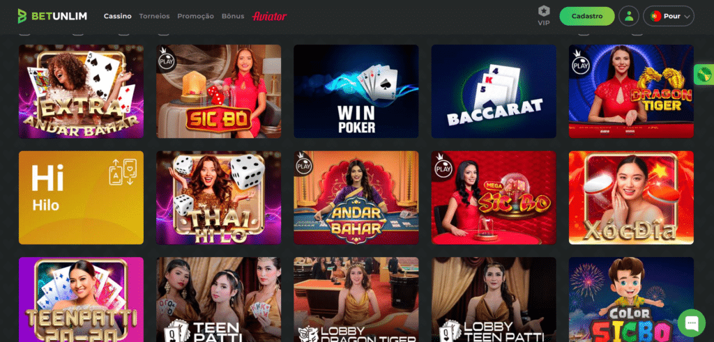 Seção de Jogos de Mesa - Betunlim Casino