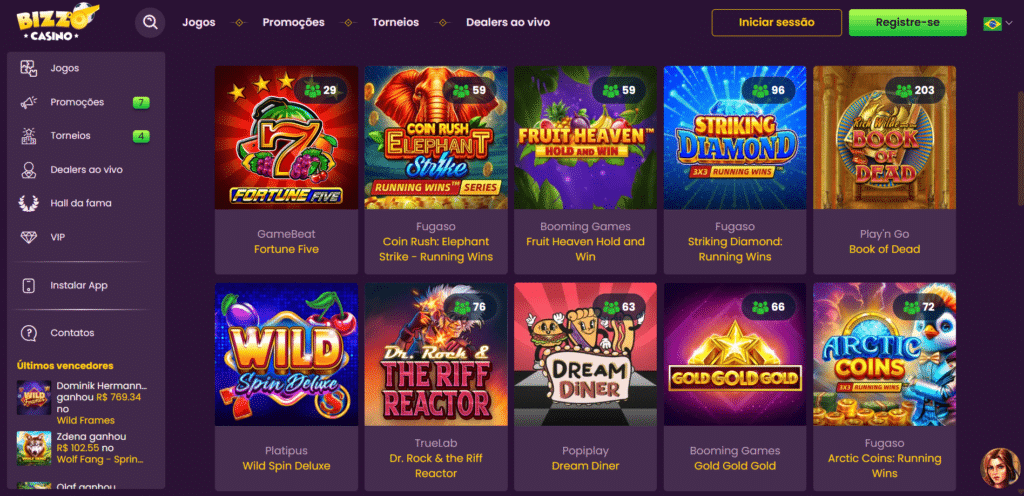 Seção de Jogos de Caça-Níqueis - Bizzo Casino 