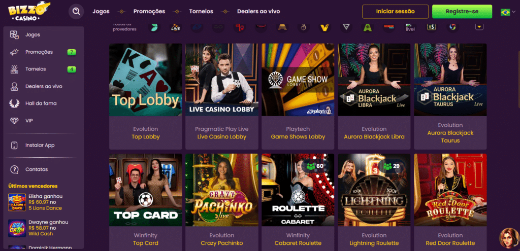 Seção de Jogos de Mesa - Bizzo Casino