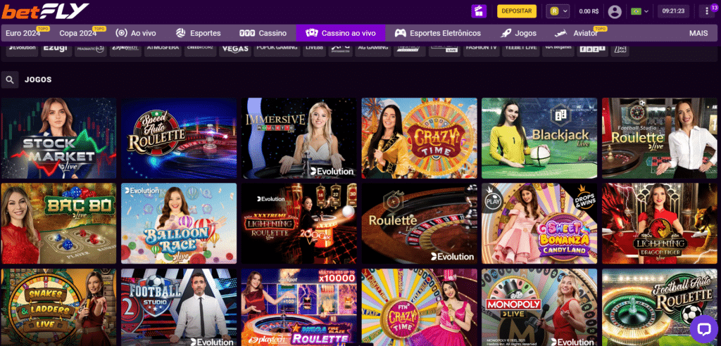 Seção de Cassino ao Vivo - BetFly Casino