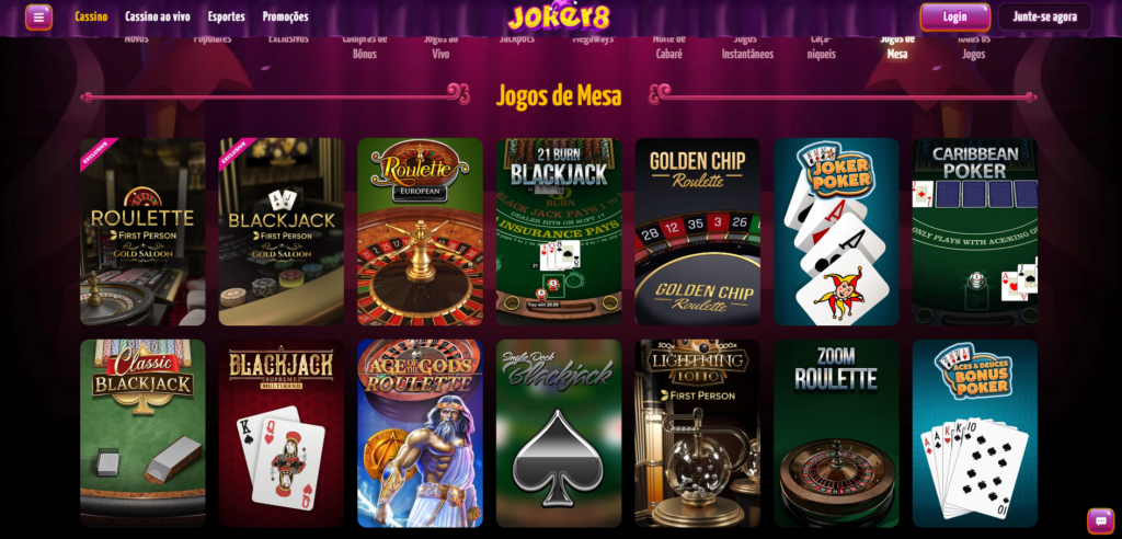 Seção de Jogos de Mesa - Joker8 Casino