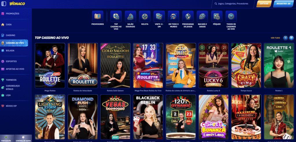 Seção de Cassino ao Vivo - Wonaco Casino