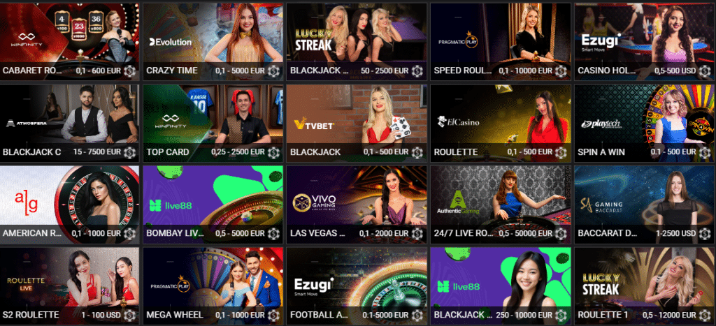 Seção de Jogos de Cassino Ao Vivo - 1xSlots Casino