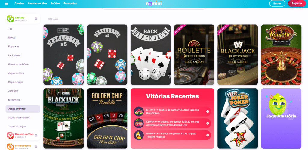 Seção de Jogos de Mesa - Nomini Casino