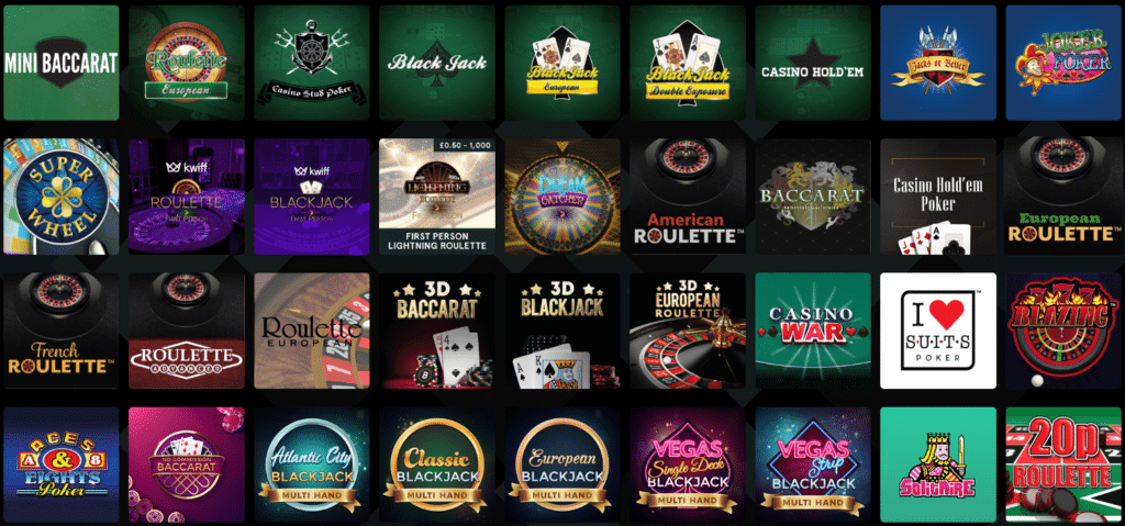 Seção de Jogos de Mesa - Betkwiff Casino