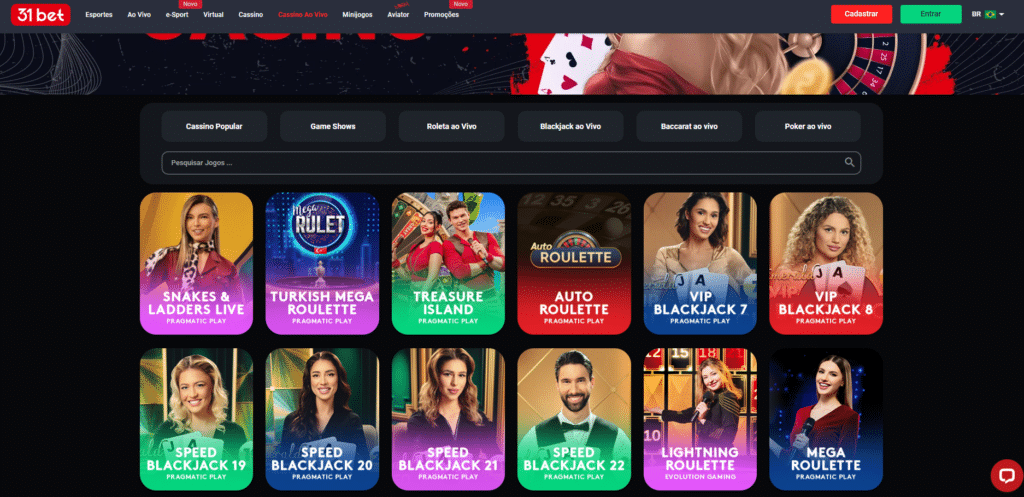 Seção de Cassino ao Vivo - 31Bet Casino