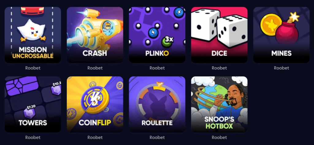 Seção de Jogos Crash - Roobet Casino