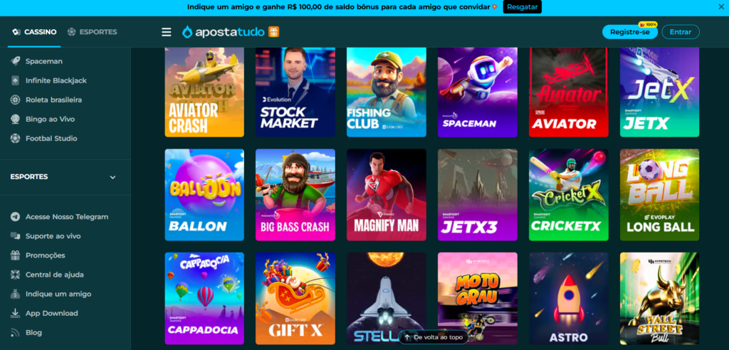 Seção de Jogos Crash - Apostatudo Casino