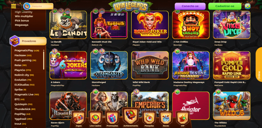 Seção de Jogos de Caça-Níqueis - Winlegends Casino