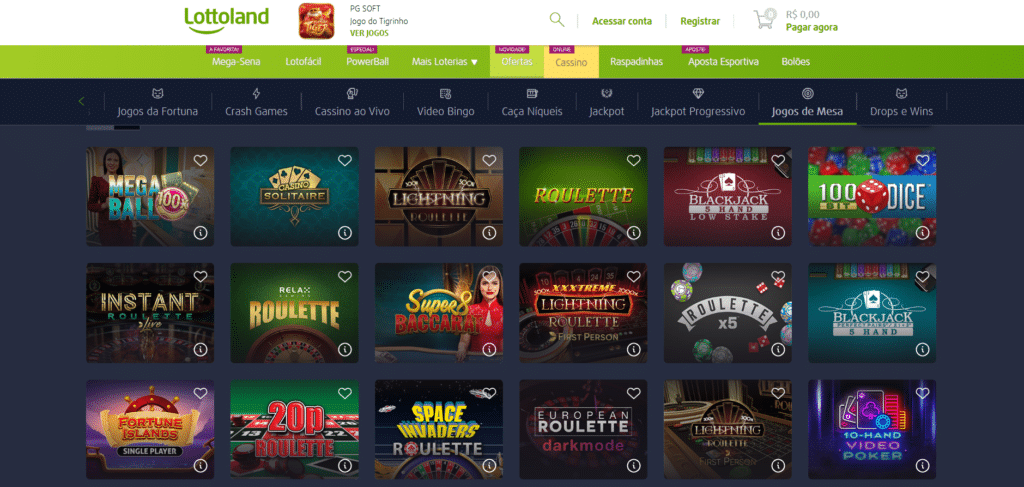 Seção de Jogos de Mesa - Lottoland Casino