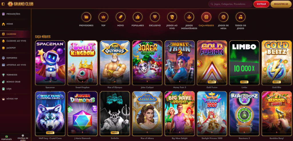 Seção de Jogos de Caça-Níqueis - Grand Club Casino