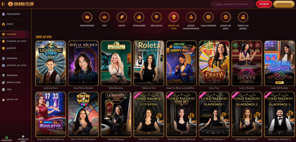 Seção de Cassino ao Vivo - Grand Club Casino