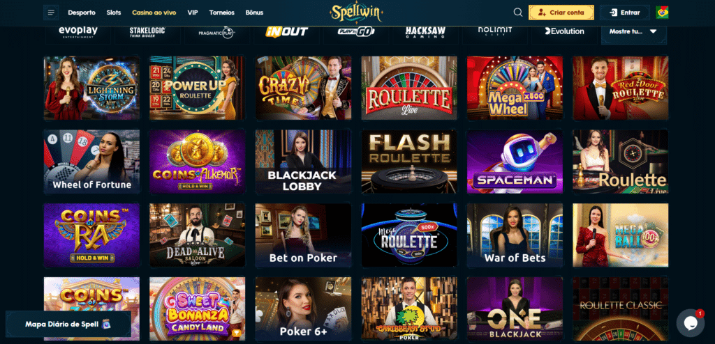 Seção de Jogos de Cassino ao Vivo - SpellWin Casino