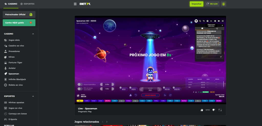 Bet7k Casino – Spaceman da Pragmatic Play