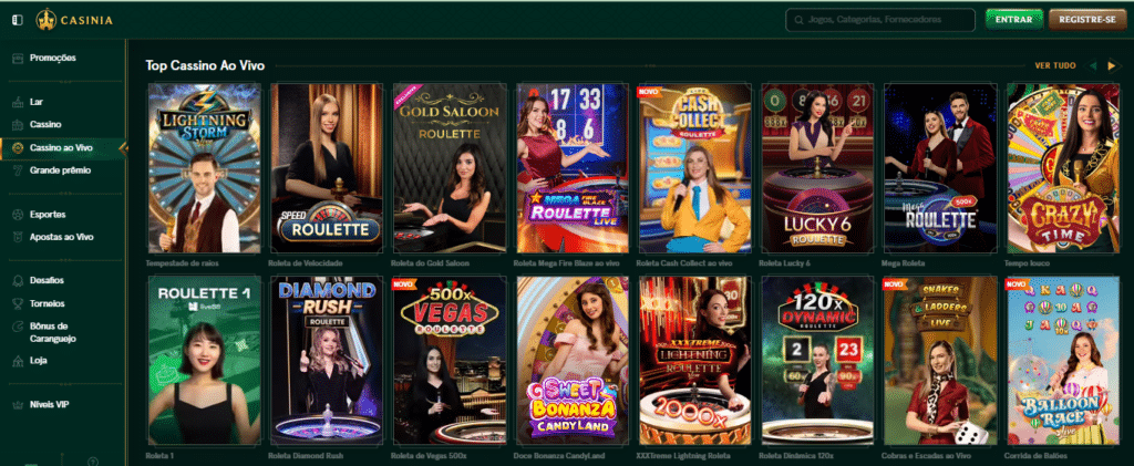 Seção de jogos de cassino ao vivo - Casinia Casino